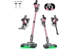 SUXIANGVAC Cordless Vacuum Cleaner, 350W/30Kpa 8 in 1 Powerful Stick Vacuum, with Anti-Tangle Brush and Upgraded Green Light, 40mins Runtime Rechargeable Lightweight Vacuums for Hardwood Floor,Pet Hair (Pink)