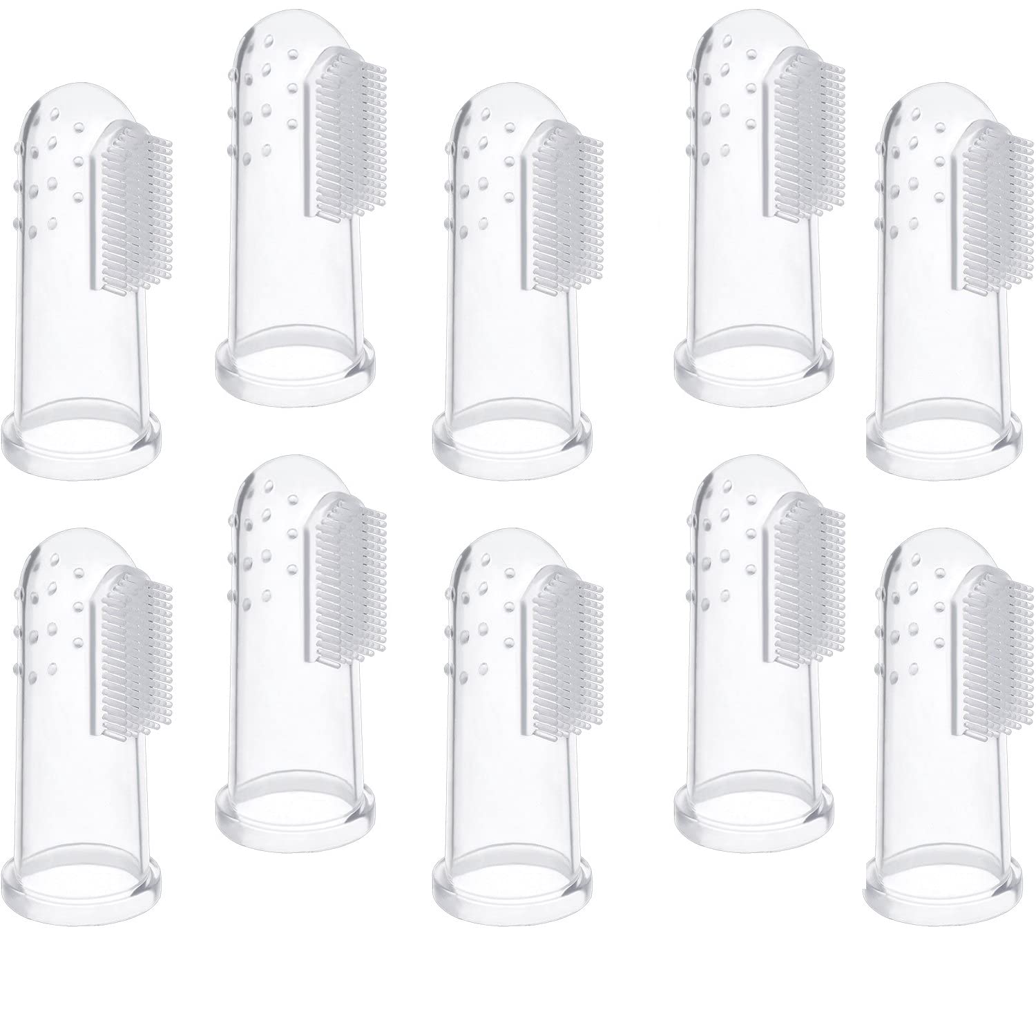 WANGCL 10 Pieces Soft Silicone Pet Finger Toothbrush, Tooth Cleaner Dog Cat Teeth Cleaning (Clear)