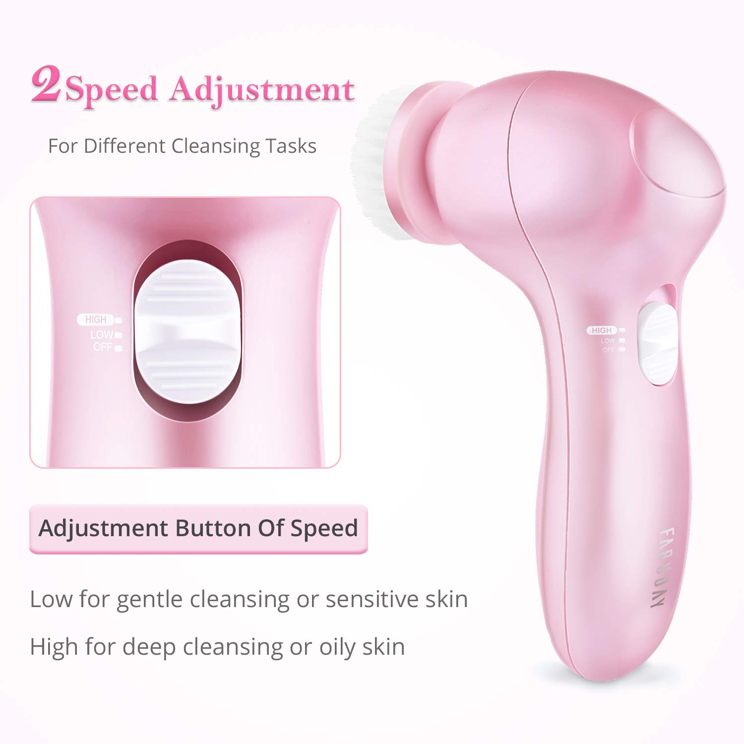 Electric Facial Cleansing Brush 7 in 1, Skin Spin face Brush for Deep Cleaning, Gentle Exfoliating, Blackhead Removing, Pearl Pink, Battery Operated: Beauty