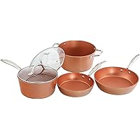 MAISON ARTS 6 Piece Nonstick Cookware Set Premium Copper Hammered Induction Saucepans Set