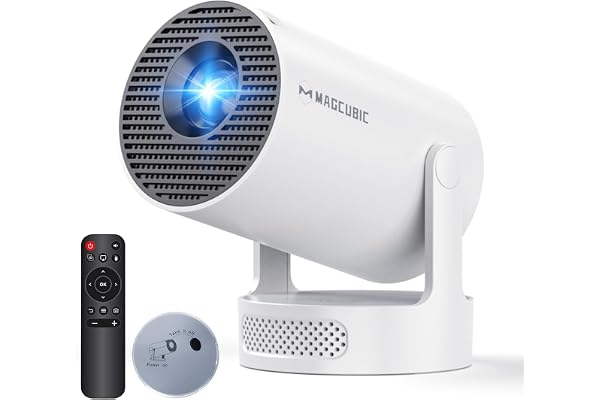 Magcubic 2025 Upgraded Mini Projector 4K support with WiFi 6 and Bluetooth 5.4, 5w Soundbase Speaker, Portable Projecteur with Auto Vertical Keystone 180° Rotatable Lens Cap for Movie Home HY300Pro+