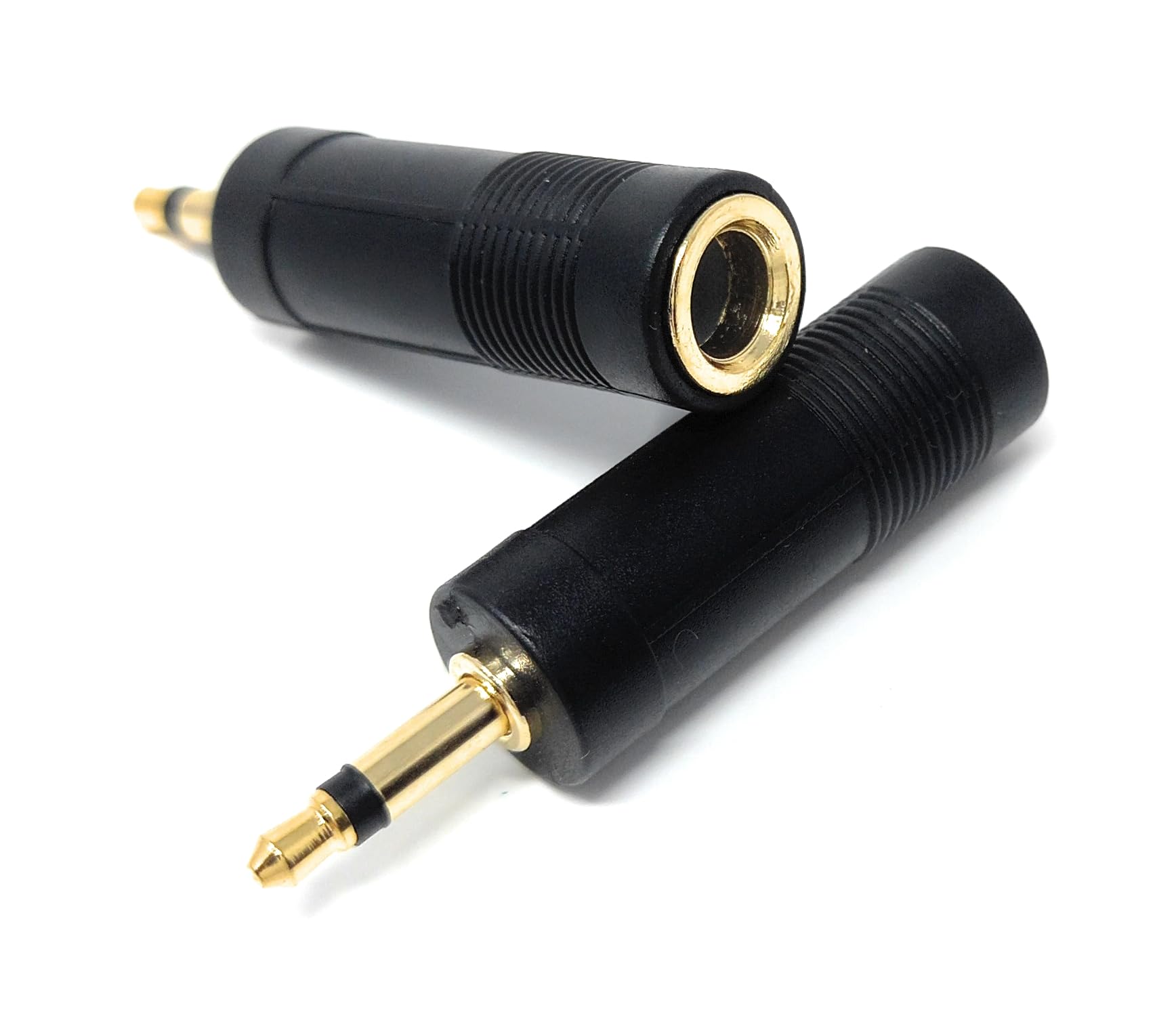 DRUT 2pcs 6.35mm Mono Jack Socket to 3.5mm Mono Jack Plug Audio Cable Converter Adapter Gold Plated Contacts Black