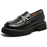MACNMEUU Platform Loafers for Women Chunky Heel Lug Sole Loafers Slip ons Round Toe