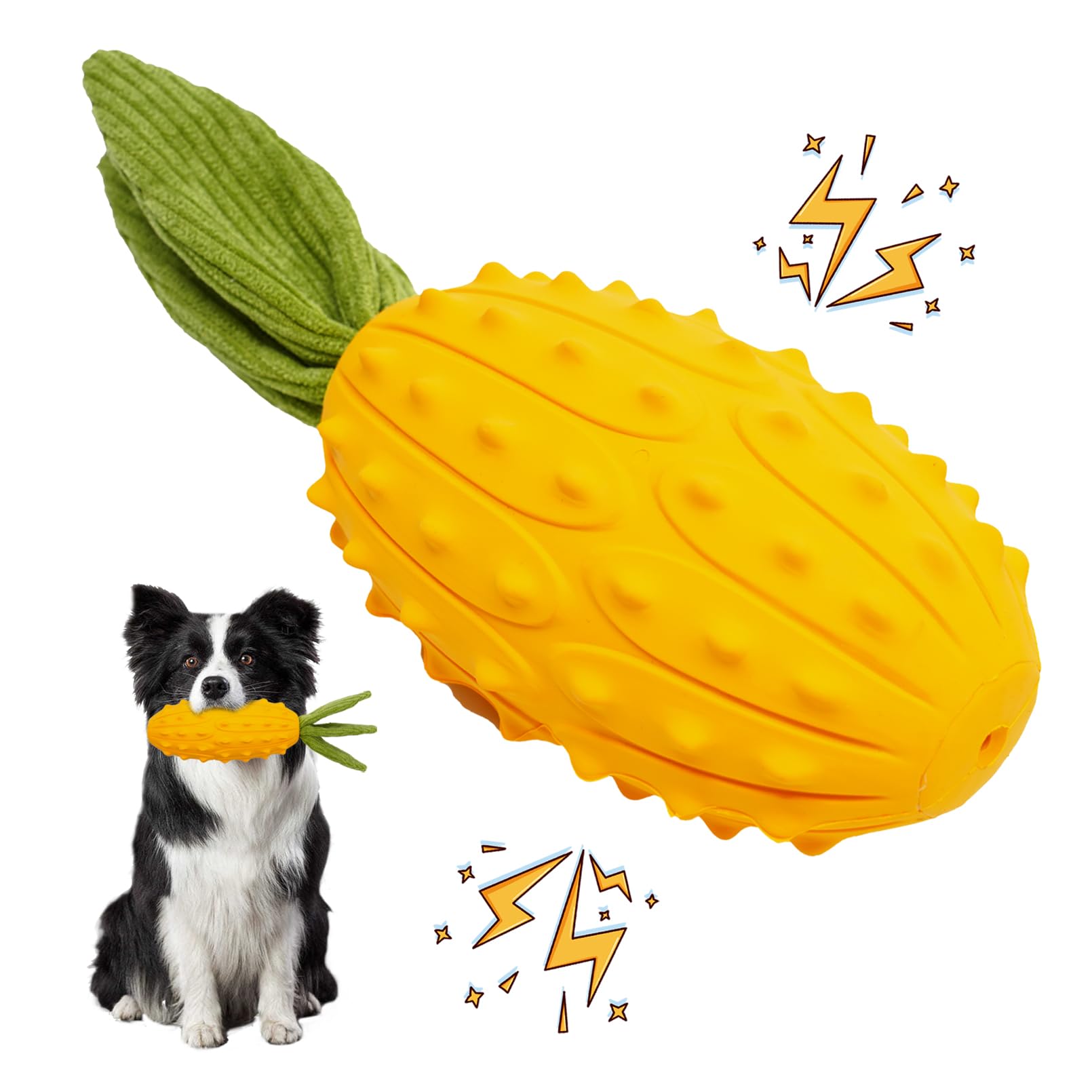 LIFLIX Tough Squeaky Dog Toys, Strong Rubber Dog Chew Toys for Small Medium Large Breeds, Kiwano Horned cucumber Shape