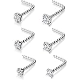 Gotumo 20G Nose Rings Titanium Nose Studs Cubic Zirconia Straight Nose Piercing Jewelry Hypoallergenic Nose Rings Studs for Women Men 6pcs set Silver