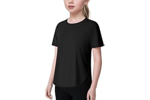 JOCMIC Girls Athletic Shirts Short Sleeve Quick Dry T-Shirt UPF 50+ Basic Tee Tops for Kids Teens Sports Activewear