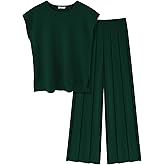 Ekouaer Lounge Sets for Women Two Piece Outfits Knit Cap Sleeve Tops Wide Leg Pleated Pants Casual Dressy Sweater Sets