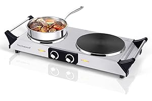 Hot Plate, Techwood 1800W Portable Electric Stove for Cooking Countertop Dual Burners with Adjustable Temperature & Handles, 