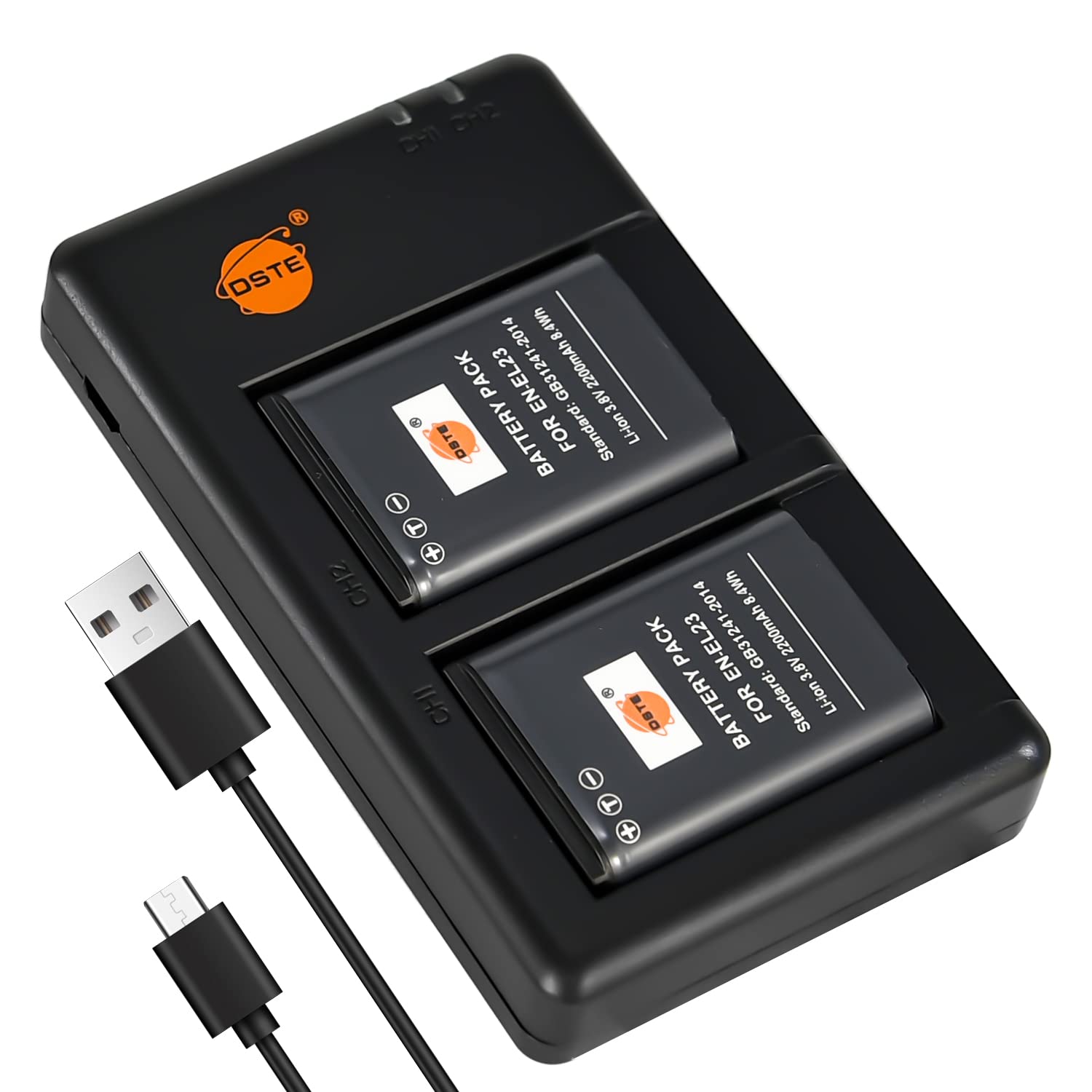 DSTE 2pcs EN-EL23 ENEL23 Rechargeable Li-ion Battery + USB Dual Charger Compatible with Nikon Coolpix P600 S810c P900S