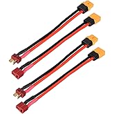 ELFCULB T Plug to XT60 Male Female Adapter 12AWG 2Pairs T Plug Female to XT60 Male and T Plug Male to XT60 Female Connector for RC Lipo Battery Drone(6Inches)
