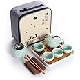 Hoobar Ceramic Kungfu Tea Set Travel Tea Set with Portable Teapot/Teacups/Tea Canister/Tea Tray and Travel Bag,Suitable for Travel/Home/Outdoor and Office (Peak Green)