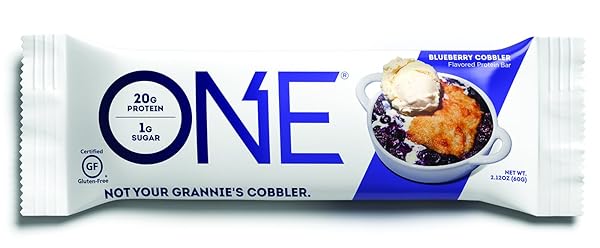 ONE PROTEIN BAR, BLUEBERRY COBBLER, 2.12 OZ., GLUTEN-FREE PROTEIN BAR WITH HIGH PROTEIN (20G) AND LOW SUGAR (1G), GUILT FREE SNACKING FOR HEALTHY DIETS