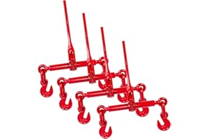 Grandroad Auto 3/8" – 1/2" Ratchet Binders 9,215 LBS Secure Working Load, G70 Hooks and Adjustable Length, for Grade 70-80 Chains, Tie Down, Hauling, Towing, 4-Pack, Red