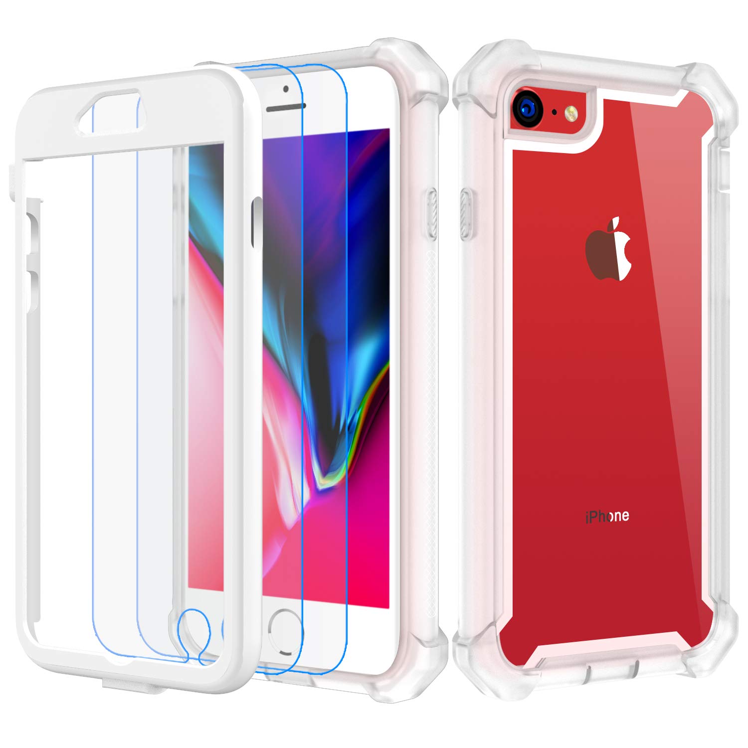 Garegce Case Compatible with iPhone SE 2020, 2 packs Screen Protectors, Clear Shockproof Silicone TPU and PC 360 Degree Cover Compatible with iPhone SE 2020 / iPhone 8 / iPhone 7-4.7 inch