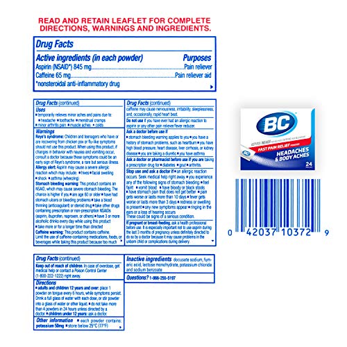 BC Powder Fast Pain Relief, Aspirin (NSAID) & Caffeine, Blue, 24 Count