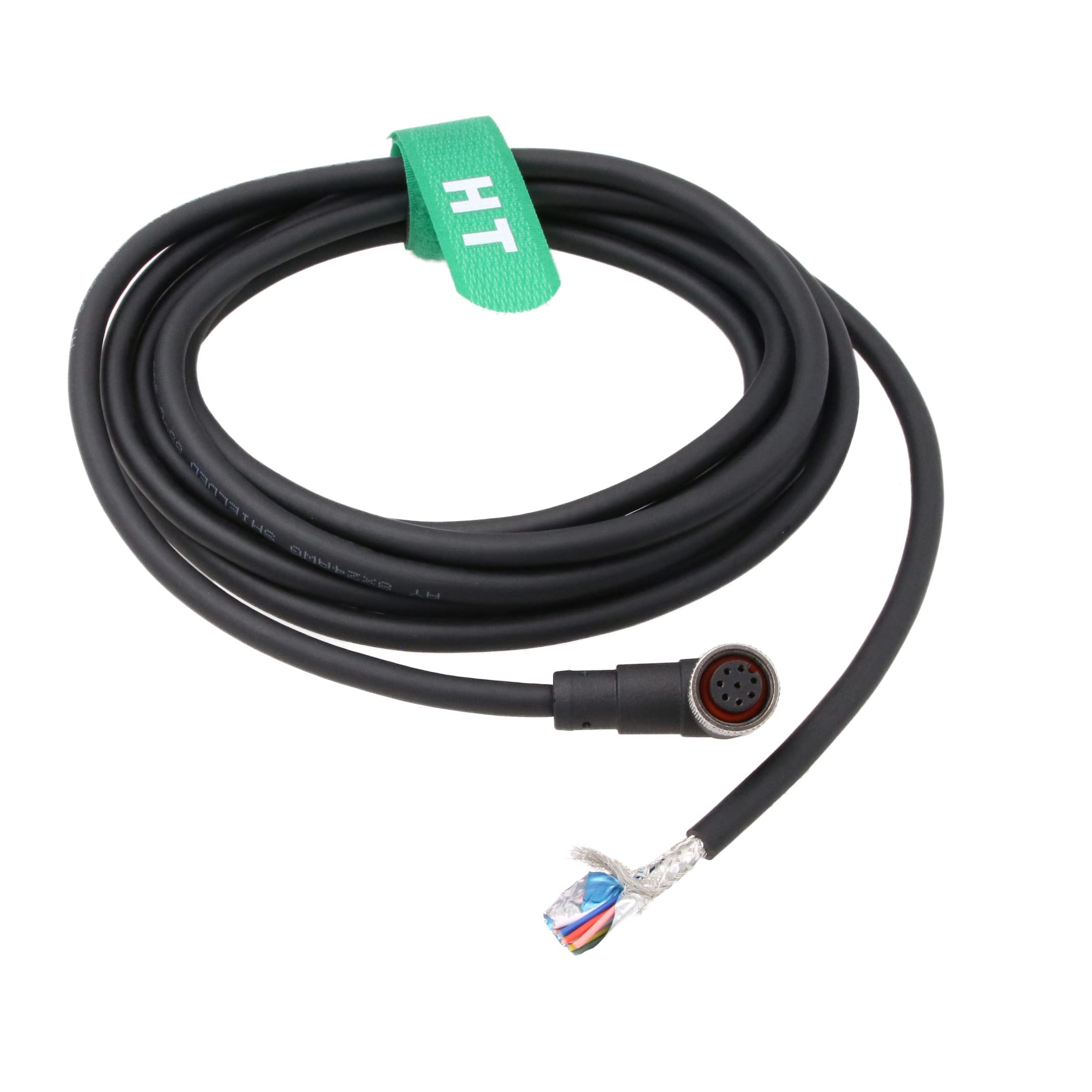 HangTon M12 A Code 8 Pin Female Right Angle Shielded Cable to Bare Wire 24awg for Actuator Sensor Signal Industrial Controls Automation, Device Network DeviceNet, CANopen, IO Link, Profibus 2m
