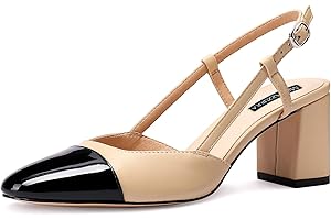 MIRAAZZURRA Slingback Heels for Women Chunky Heel Pumps Two Tone Close Cap Toe Slingback Shoes for Work Date Dress