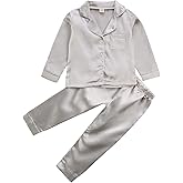 Kids Baby Girl Boy Satin Pajamas Set Button Down Sleep Shirt Top+Long Pants Bottoms Sleepwear Loungewear Clothes