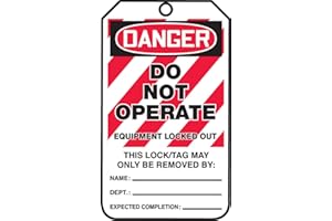 Accuform Lockout Tags, Pack of 5, Danger Do Not Operate Equipment Locked Out, US Made OSHA Compliant Tags, Temperature & Water Resistant RP-Plastic, 5.75" x 3.25", MLT405PTM