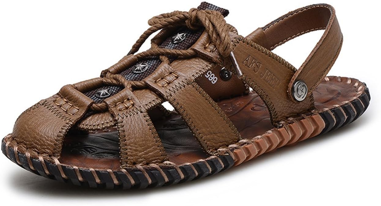 Amazon.com | AFS Jeep Men's New Casual Outdoor Leather Fisherman Sandals Closed Toe Shoes 66522 