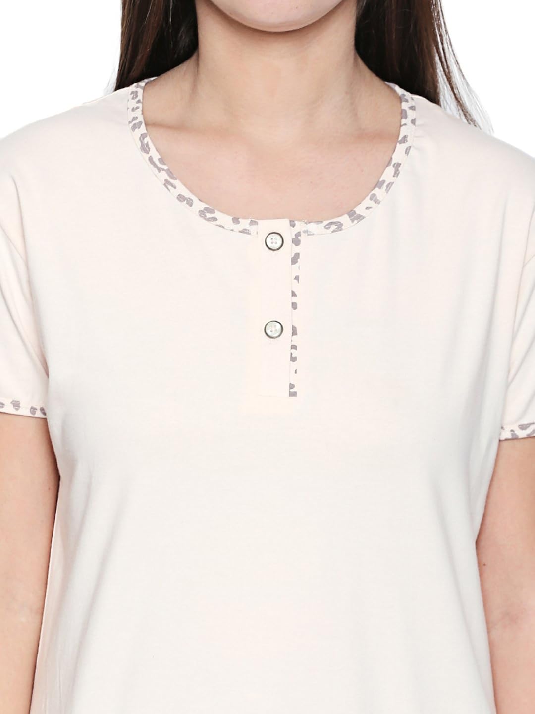 valentine women's off-white sinker fabric half sleeves night suit