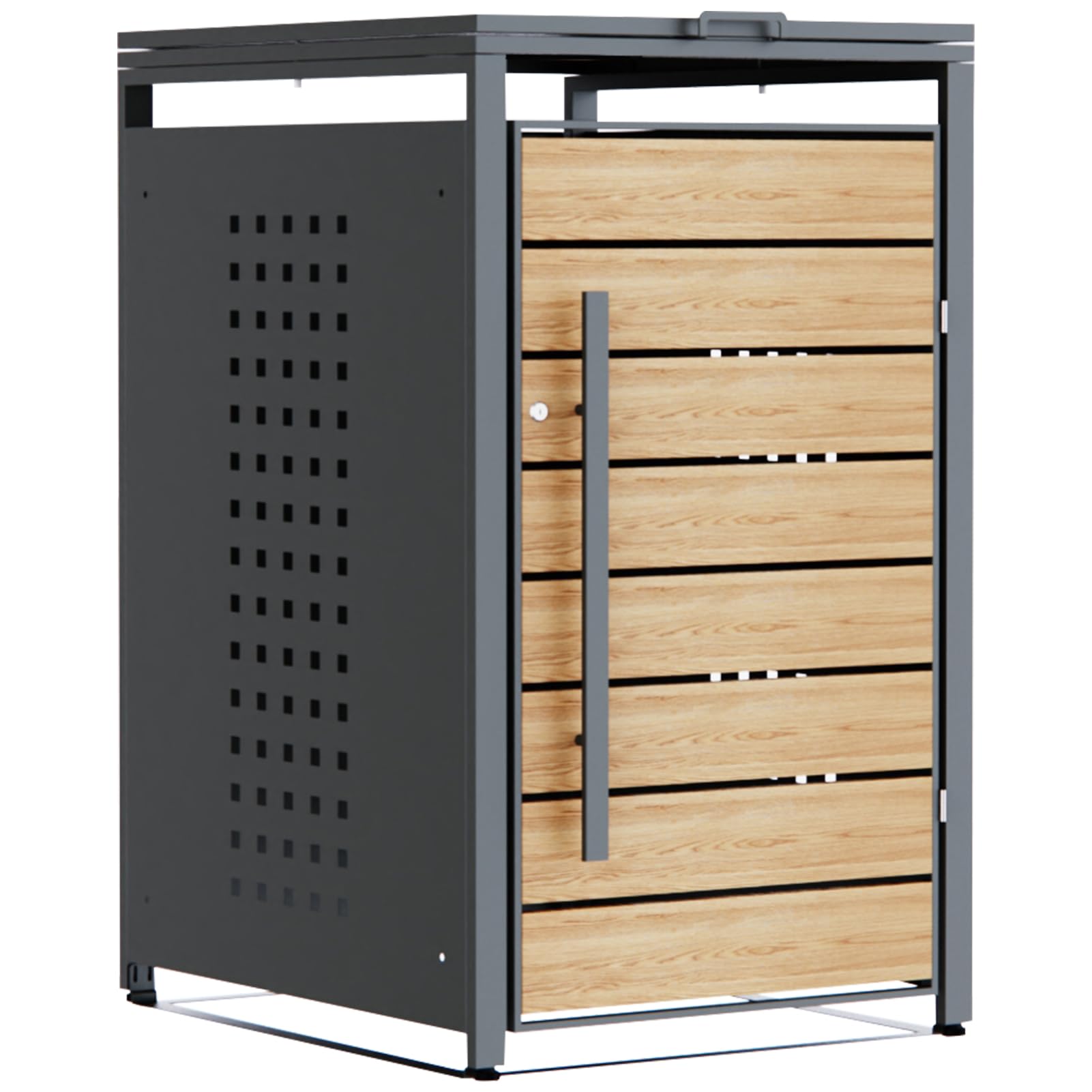 CHOSHOME Mülltonnenbox 2er 240L - Anthrazitgrau Verzinkter Stahl & Holzoptik - 2 Tonnen mit Abschließbar - inkl. Erweiterungsmöglichkeit - Mülltonnenverkleidung, Aufbewahrungsbox für Mülltonnen