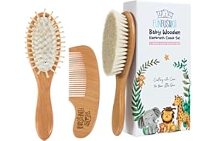 FUNFUSHKA Baby Hair Brush Set for Newborns & Toddlers - Baby Brush and Comb Set - Ultra Soft Goat Hair Bristles, Perfect for Cradle Cap, Newborn Showers & Registries Gift, Comb Brush for Girls & Boys