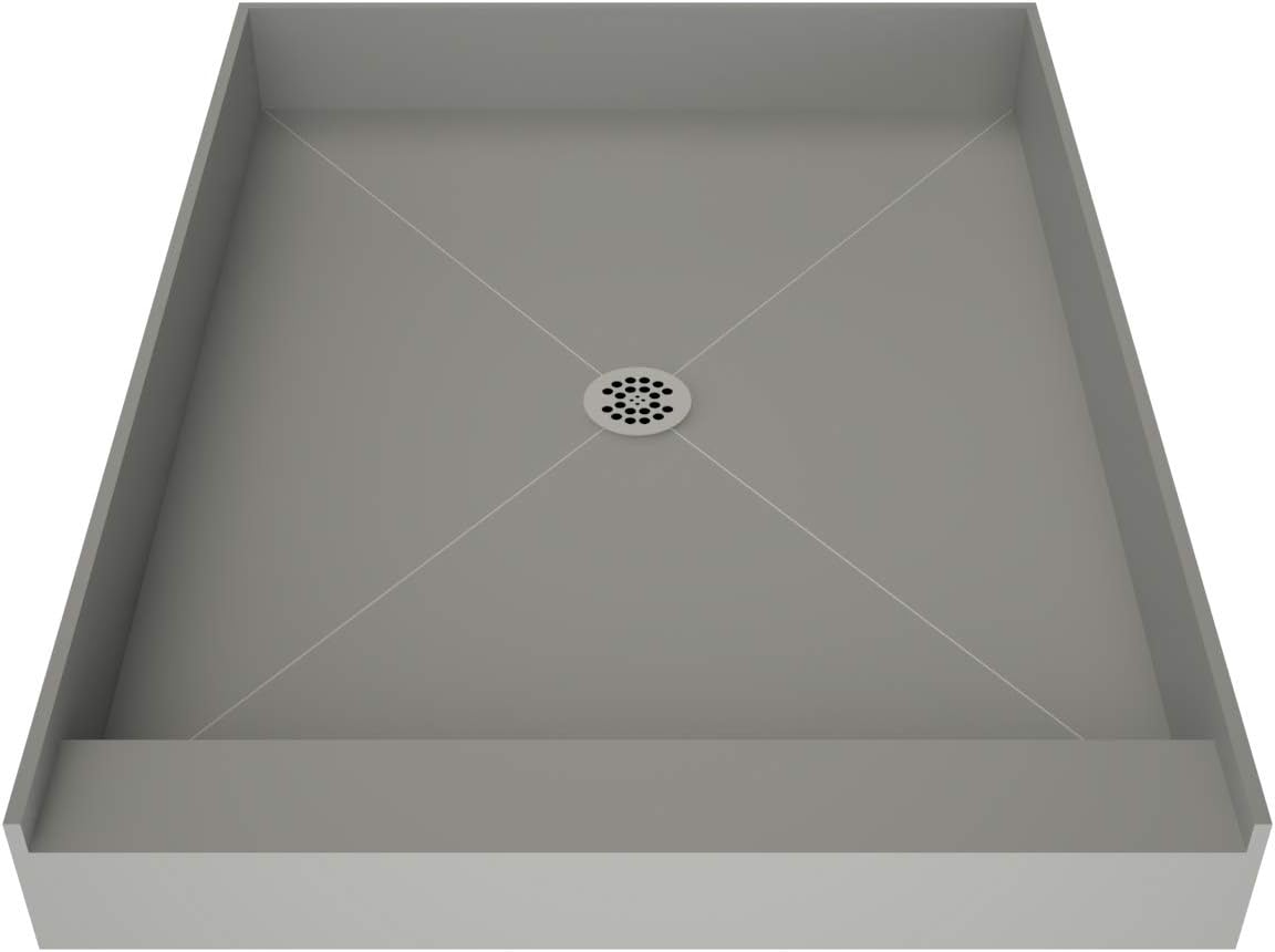 Tile Redi B4837C-SCRDPVZ Shower Pan Kit with Flashing, Center Drain- Single Curb Shower Base, 2" PVC Drain and Plate Included, 37" Width x 48" Depth