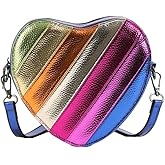 Rainbow Patchwork Heart - Shaped Shoulder Crossbody Bag Adjustable Strap Trendy Design