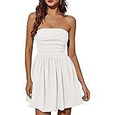 Wenrine Women's Sexy Strapless Summer Mini Dress Sleeveless Smocked A Lined Bubble Wedding Club Party Dress