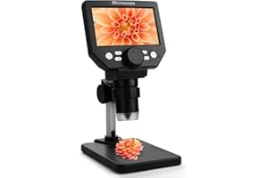 LCD Digital USB Microscope,Micsci 4.3 inch Screen 1000X Magnification Electronic Handheld Camera Video Recorder,Adjustable Stand,Rechargeable Battery,8 LED Light for Coins PCB Soldering Repair Plants