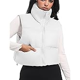 Buauty Cropped Puffer Vest Women Winter Puffy Vest with Pockets Lightweight Stand Collar Zip Up Sleeveless Jacket