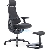 LiberNovo Omni PRO Dynamic Ergonomic Office Chair, Built-in Fan, 48cm | Chair with Footrest, Active Airflow Seat Ventilation, 2 Fan Speeds, 105&deg;-160&deg; Five Recline, Built-in Spine Stretch, Graphite