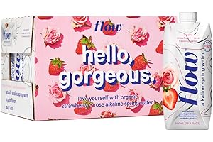 Flow Alkaline Spring Water -Strawberry and Rose Flavored Naturally Alkaline Water With Electrolytes And Essential Minerals - Eco-Friendly Pack, BPA-Free, Non-GMO. 12 Pack of 16.9 FL Bottles