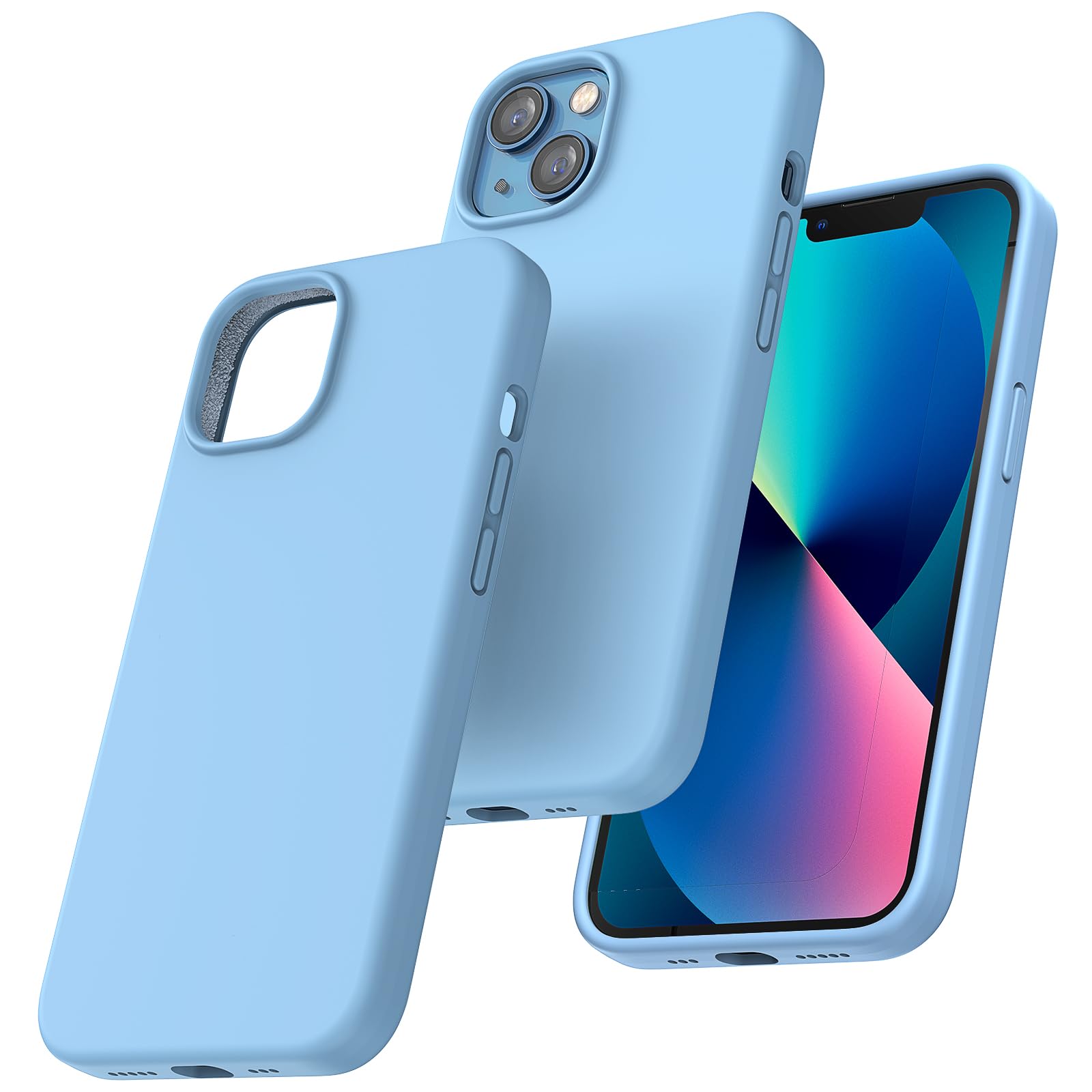 TOCOL Silicone for iPhone 13 Case 6.1-Inch, Liquid Silicone Multi-Color Slim Silky-Soft Touch Anti-Scratch Shockproof Protective Phone Cover, Sierra Blue