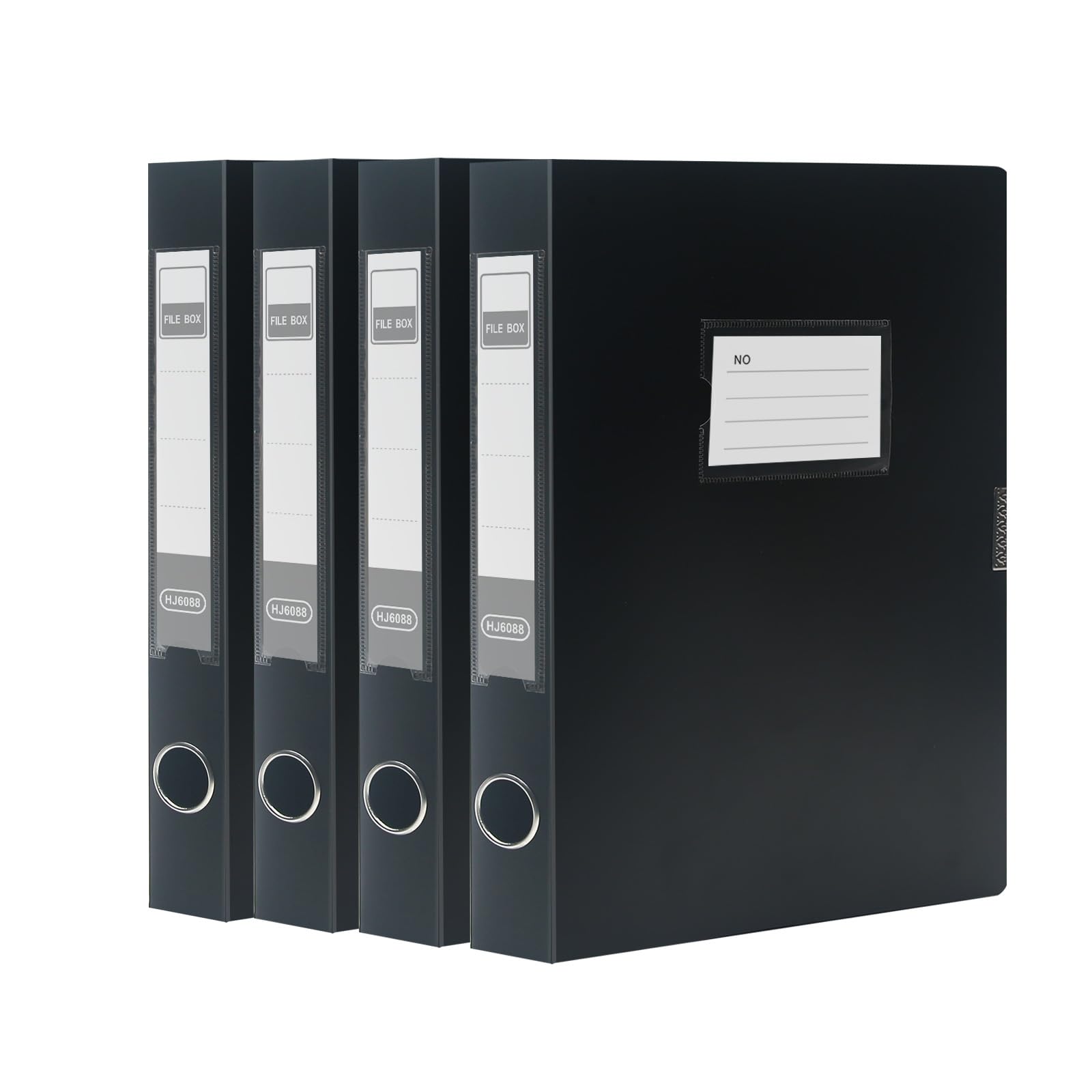 SOYIRI 4 Pack A4 Plastic Box Files with Lid, 40mm Spine, Archiving Document Boxes for Office School - Black