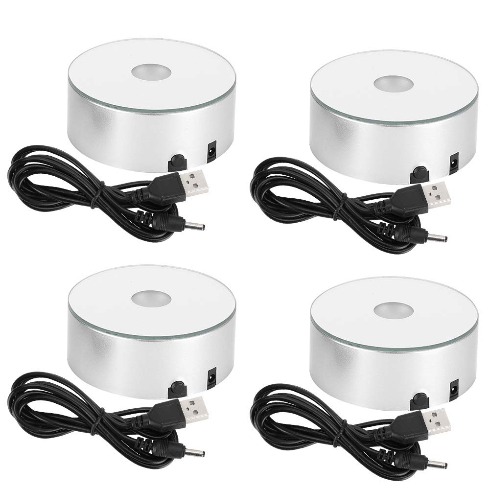 Qcwwy Crystal Display Base, Multi Mode Colorful 3D Lamp Base Silver LED Touch Lamps Holders for Acrylic Resin Glass