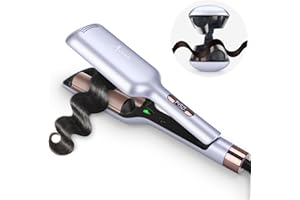 32mm Aima Beauty 2 Barrel Curling Wand Big Wave Mermaid Hair Waver, Hair Curling Iron Anti-Scald, Negative Ionic Emitter Lock Hair Moisture Short/Medium/Long Hair (Purple)