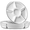 Plasticpro 6 Sectional Round Plastic Serving Tray/Platters White & Silver Pack of 8