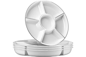 Plasticpro 6 Sectional Round Plastic Serving Tray/Platters White & Silver Pack of 2