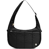 Puffer Crescent Shoulder Bag for Women, Small Nylon Puffy Quilted Shoulder Purse with Adjustable Strap & Multiple Pockets