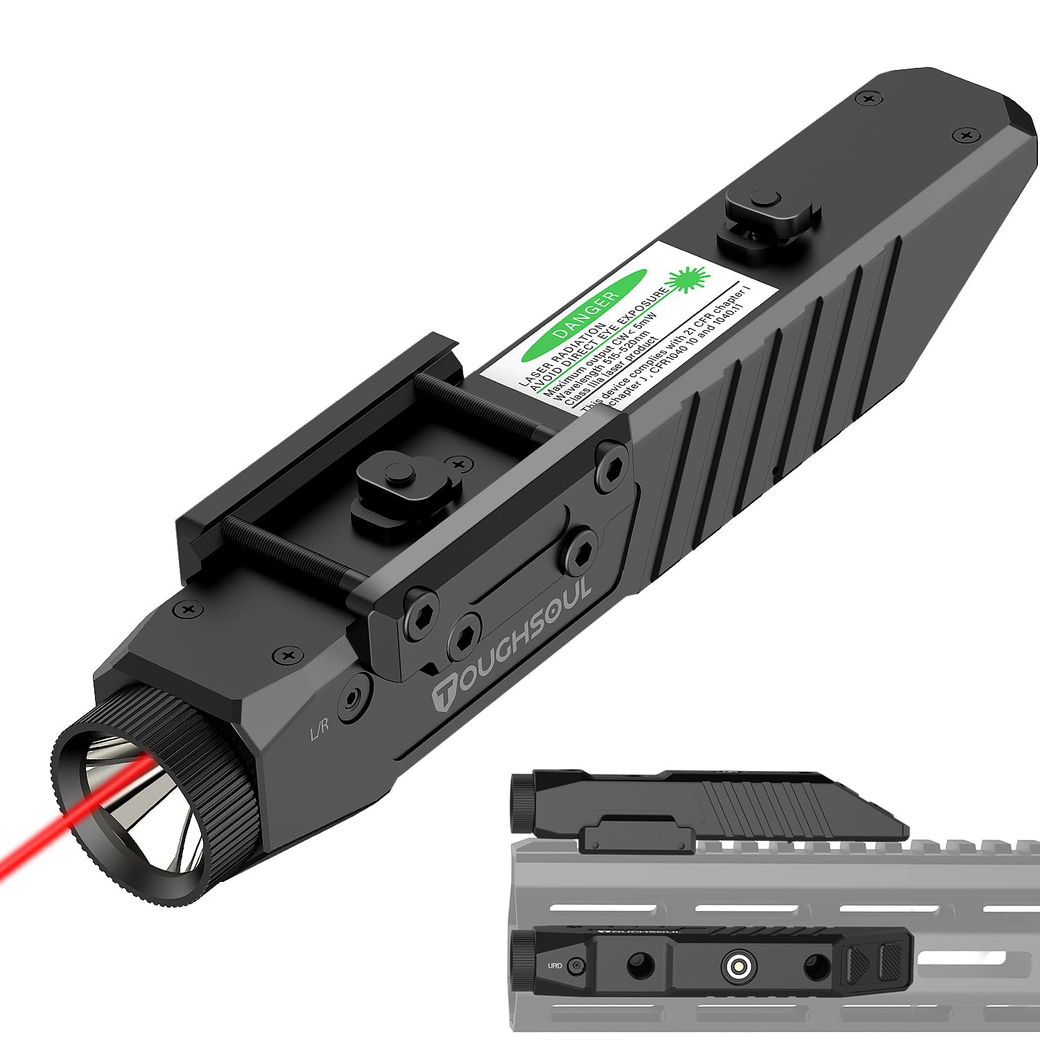 Photo 1 of TOUGHSOUL Tactical Flashlight Green Red Laser Sight Combo, 1450 Lumen Picatinny Rail MLOK Mounted Rechargeable Rifle Flashlight (Red Laser)