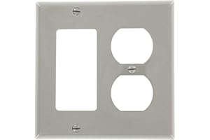 Leviton 80746-GY 2-Gang 1-Duplex Decora/GFCI Device Combination Wallplate, Standard Size, Thermoplastic Nylon, Gray
