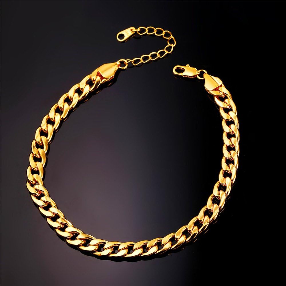 Barefoot Jewelry 18K Gold Plated Cuban Chain Anklet Women/Men Foot Bracelet, 22-27 CM Long: Clothing