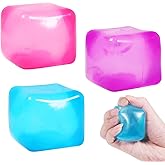 3pack Stress Cube Squishy Stress Balls for Adults Kids Fidget Toy for Your Best Mellow and Chill -Ice Cubes-Square Shape with Filling in Pink Purple Blue (3pcs Cube )