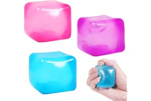 FAUKAIT 3pack Stress Cube Squishy Stress Balls for Adults Kids Fidget Toy for Your Best Mellow and Chill -Ice Cubes-Square Shape with Filling in Pink Purple Blue (3pcs Cube )