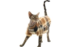 URNAT Cat Double-Sided Fleece Clothes, Soft Warm Winter Jumpsuit Sweater Shirt Clothing for Hairless Sphynx, Devon & All Indoor Kittens (Khaki,L)