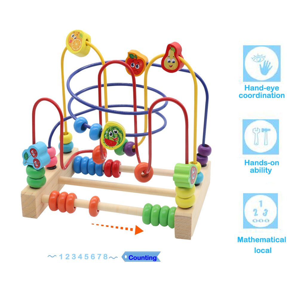 Nuheby Labirinto Roller Coaster con Frutta Bead Maze Gioco Perline Giochi Educativi 3 Anni Giochi in Legno con 3 Tracce di Colore Diverse Giochi in Legno per Bambini 3+ Anni