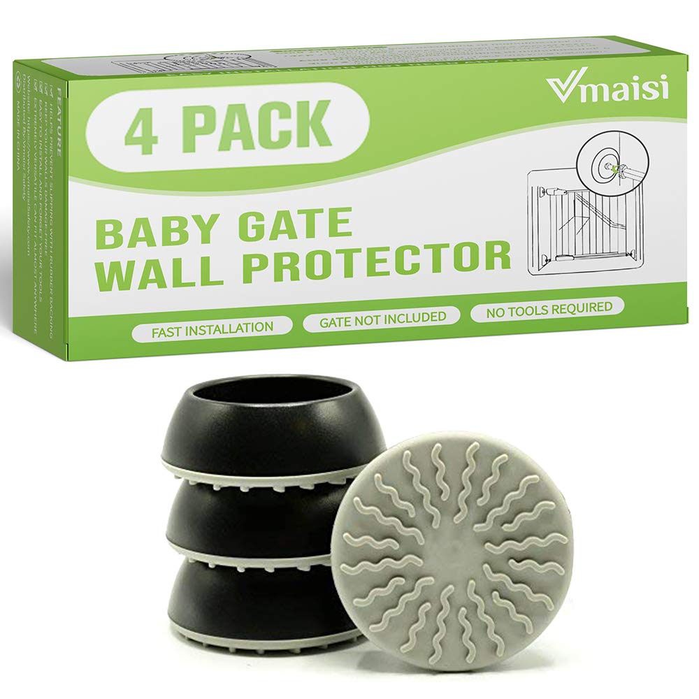 Vmaisi Baby Gate Wall Protector - Protect Walls &amp; Doorways from Pet &amp; Dog Gates - Pressure Mounted Gate Work on Stairs - 4 Pack Wall Cups - Black