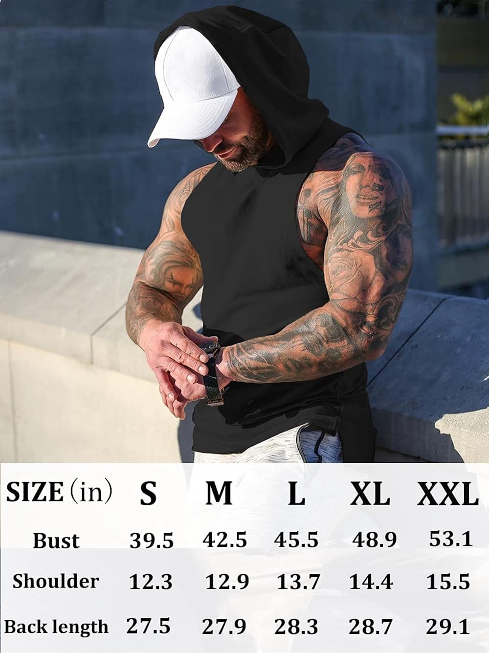 URRU Men's Workout Hoodie Tank Top Bodybuilding Gym T-Shirt Sleeveless Hooded Muscle Shirt with Pockets: Clothing
